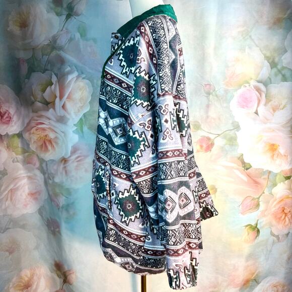 Vintage Casual Club Reversible Southwest Aztec Grey & Green Button Up Jacket - Picture 2 of 7